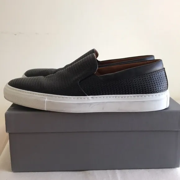 Aquatalia Sz 11 slip on sneakers woven black leather Weatherproof Made in Italy