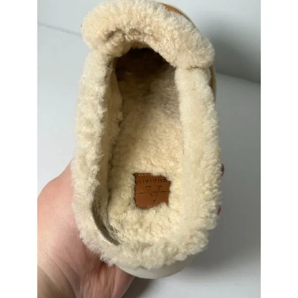 Aquatalia Women's Camel Suede Amata Slip On Flats Loafer Shoe Shearling Size 7.5