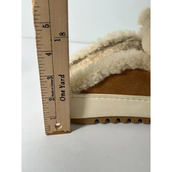 Aquatalia Women's Camel Suede Amata Slip On Flats Loafer Shoe Shearling Size 7.5