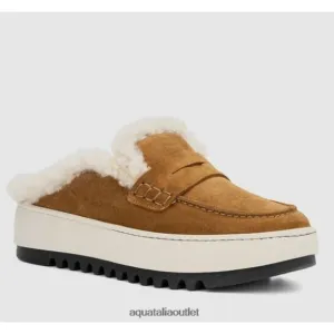 Aquatalia Women's Camel Suede Amata Slip On Flats Loafer Shoe Shearling Size 7.5