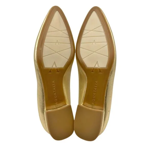 Aquatalia Womens Penina Saffiano Skimmer Flats US 9 Metallic Gold Shoes NWOB