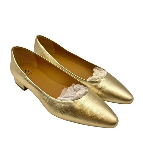Aquatalia Womens Penina Saffiano Skimmer Flats US 9 Metallic Gold Shoes NWOB