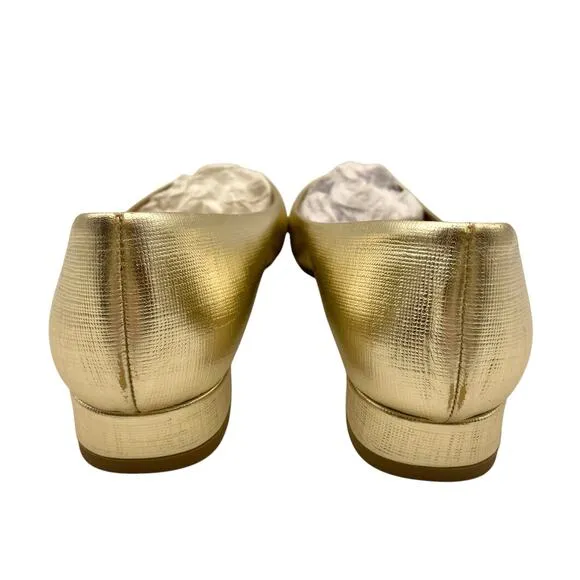 Aquatalia Womens Penina Saffiano Skimmer Flats US 9 Metallic Gold Shoes NWOB
