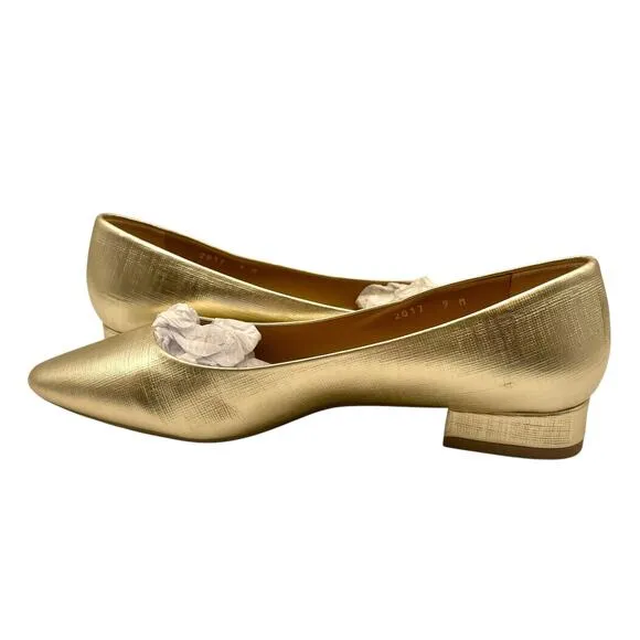 Aquatalia Womens Penina Saffiano Skimmer Flats US 9 Metallic Gold Shoes NWOB