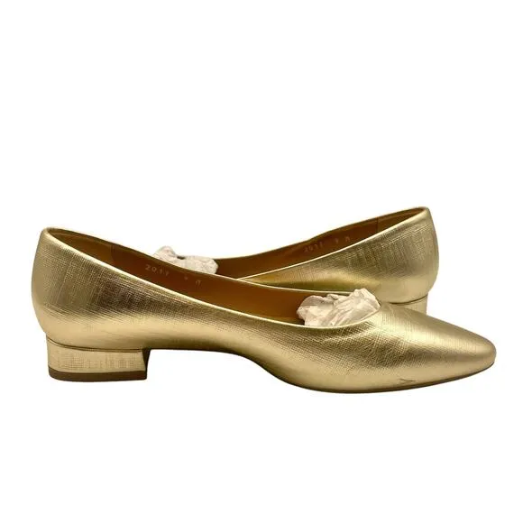 Aquatalia Womens Penina Saffiano Skimmer Flats US 9 Metallic Gold Shoes NWOB