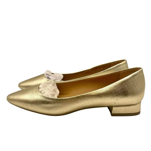 Aquatalia Womens Penina Saffiano Skimmer Flats US 9 Metallic Gold Shoes NWOB
