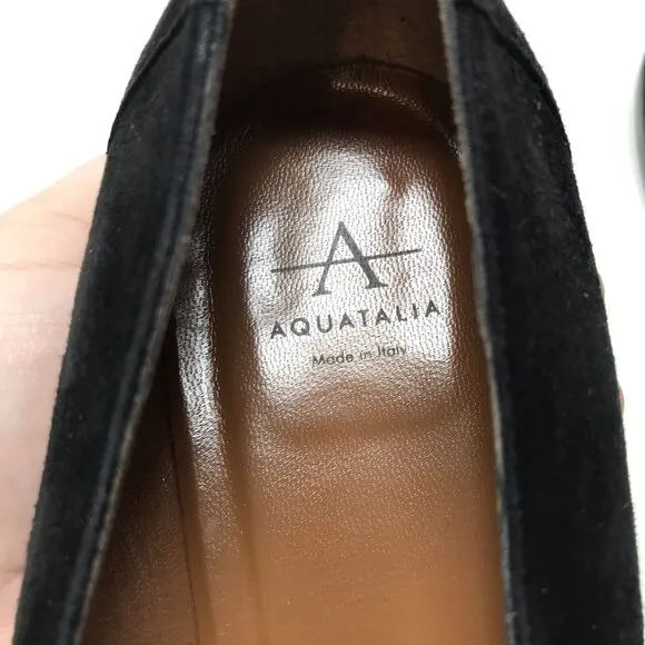 Aquatalia Womens Size 9 Golda Black Loafers Suede Leather Pointed Toe Shoe Italy
