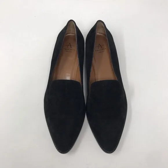 Aquatalia Womens Size 9 Golda Black Loafers Suede Leather Pointed Toe Shoe Italy