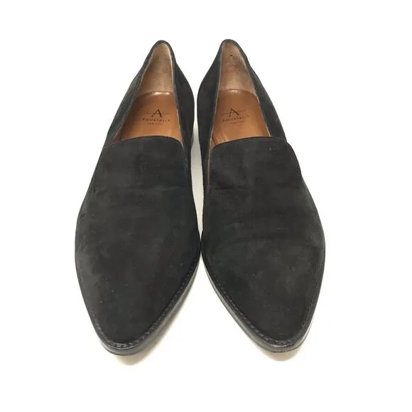 Aquatalia Womens Size 9 Golda Black Loafers Suede Leather Pointed Toe Shoe Italy