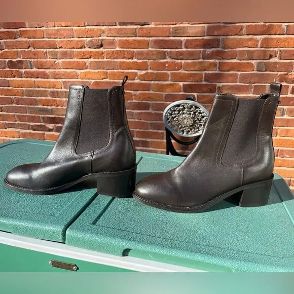 Aquatalia Pull On Midnight Brown Leather Boots