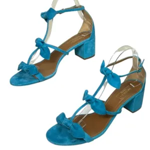 Aquazzura - Suede Sandals, ‘St. Tropez’ Bow, Block Heel - Blue, 39.5 IT, 9.5 US