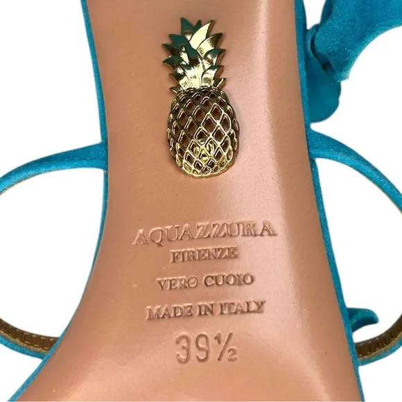 Aquazzura - Suede Sandals, ‘St. Tropez’ Bow, Block Heel - Blue, 39.5 IT, 9.5 US