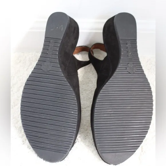 Ara Slingback Suede Leather Wedge Comfortable PeepToe Women’s Black Sandal Sz 11