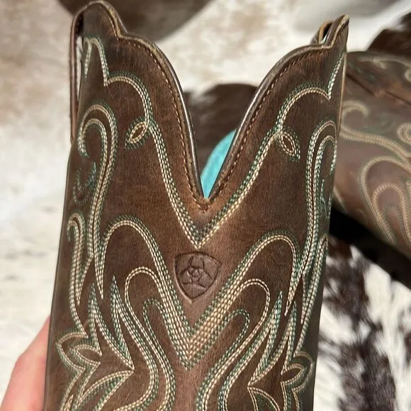 Ariat 15834 Legend Square Toe Brown Pull On Leather Cowboy Boots - 9B  BB2