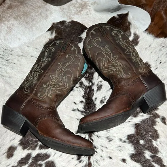 Ariat 15834 Legend Square Toe Brown Pull On Leather Cowboy Boots - 9B  BB2