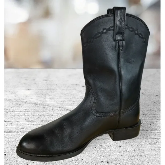Ariat  35501 Black Heritage Roper Western Leather Black Boots Men's Size 10 D