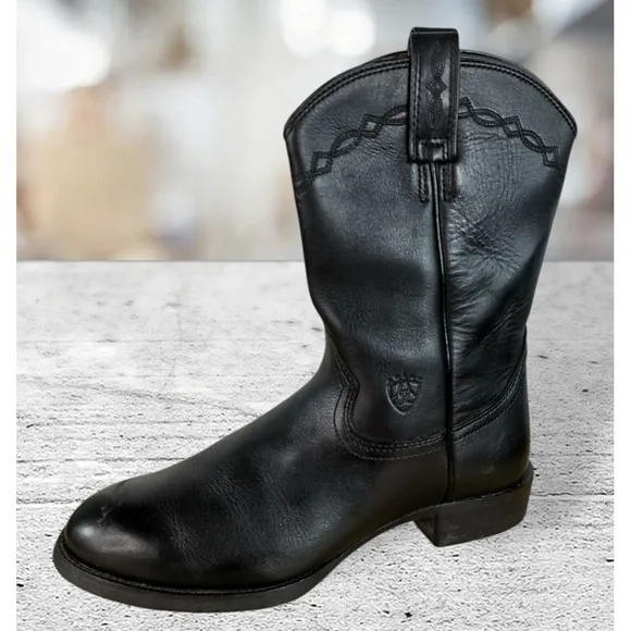 Ariat  35501 Black Heritage Roper Western Leather Black Boots Men's Size 10 D