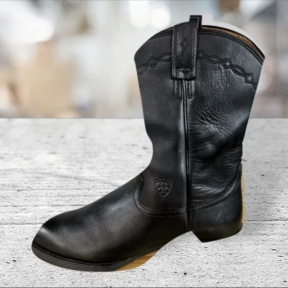Ariat  35501 Black Heritage Roper Western Leather Black Boots Men's Size 10 D