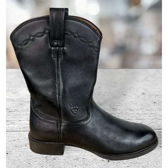 Ariat  35501 Black Heritage Roper Western Leather Black Boots Men's Size 10 D