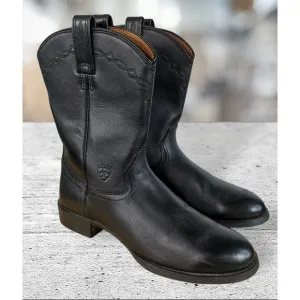 Ariat  35501 Black Heritage Roper Western Leather Black Boots Men's Size 10 D