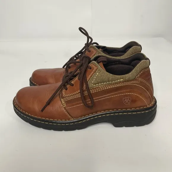 Ariat 4LR Linden Work Boots Brown Leather Cream Knit Collar Lace Up Size 6.5B