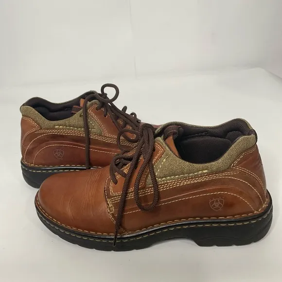 Ariat 4LR Linden Work Boots Brown Leather Cream Knit Collar Lace Up Size 6.5B