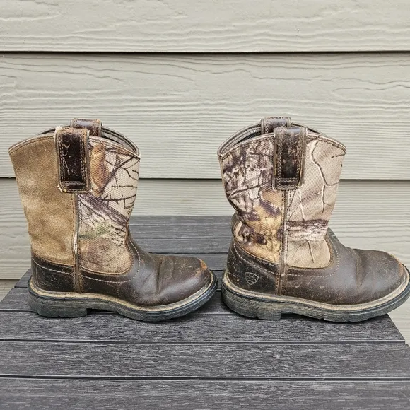 ARIAT Boys Heritage Sierra Camo Leather Pull On Western Boots 10020107 Size 9