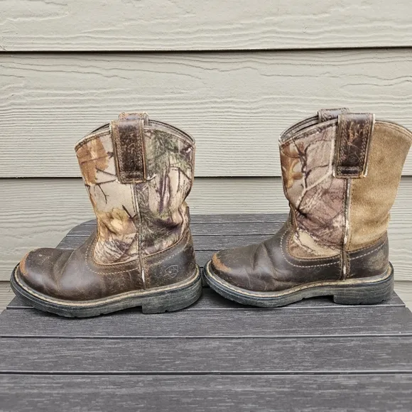 ARIAT Boys Heritage Sierra Camo Leather Pull On Western Boots 10020107 Size 9