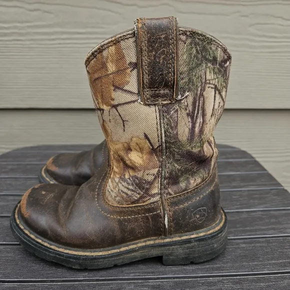 ARIAT Boys Heritage Sierra Camo Leather Pull On Western Boots 10020107 Size 9
