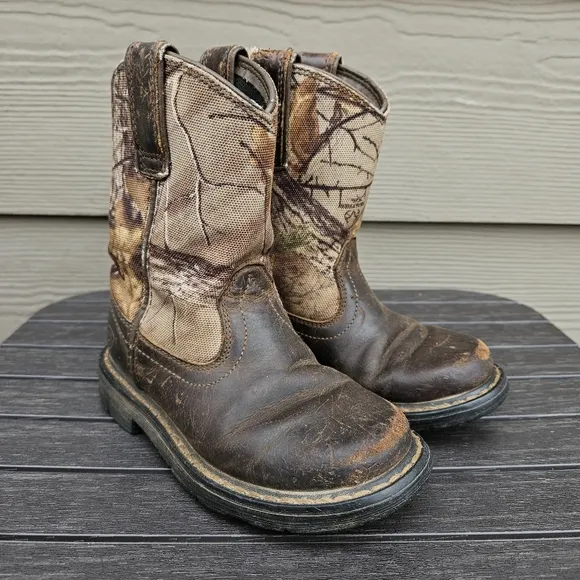 ARIAT Boys Heritage Sierra Camo Leather Pull On Western Boots 10020107 Size 9