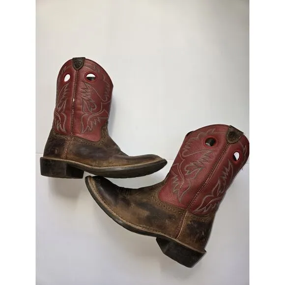Ariat Brown &amp; Red Leather Fatbaby Heritage Western Riding Boots US 3