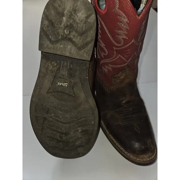 Ariat Brown &amp; Red Leather Fatbaby Heritage Western Riding Boots US 3