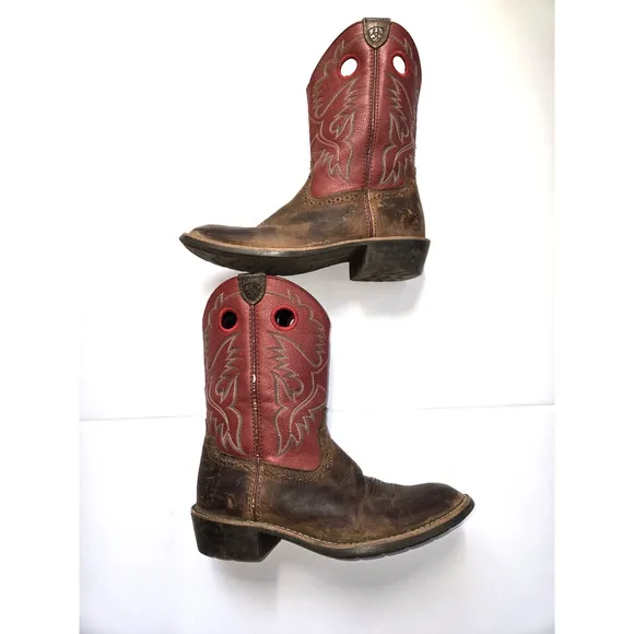 Ariat Brown &amp; Red Leather Fatbaby Heritage Western Riding Boots US 3