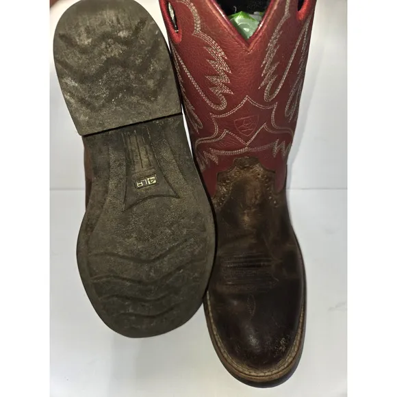 Ariat Brown &amp; Red Leather Fatbaby Heritage Western Riding Boots US 3