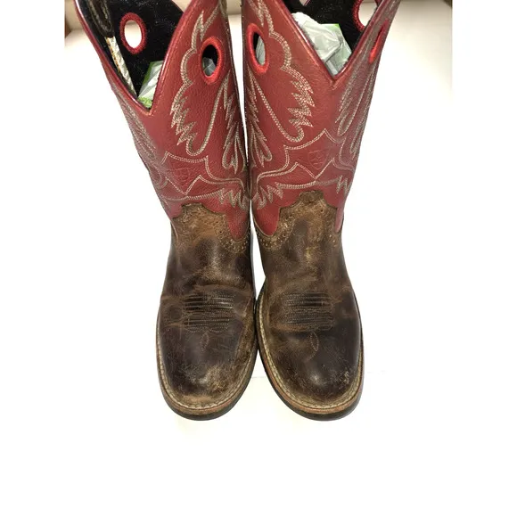 Ariat Brown &amp; Red Leather Fatbaby Heritage Western Riding Boots US 3