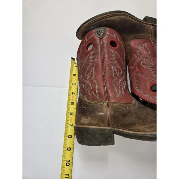 Ariat Brown &amp; Red Leather Fatbaby Heritage Western Riding Boots US 3
