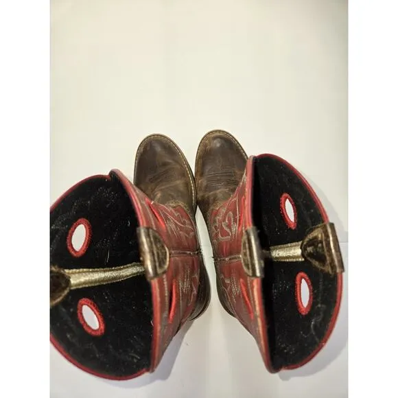 Ariat Brown &amp; Red Leather Fatbaby Heritage Western Riding Boots US 3