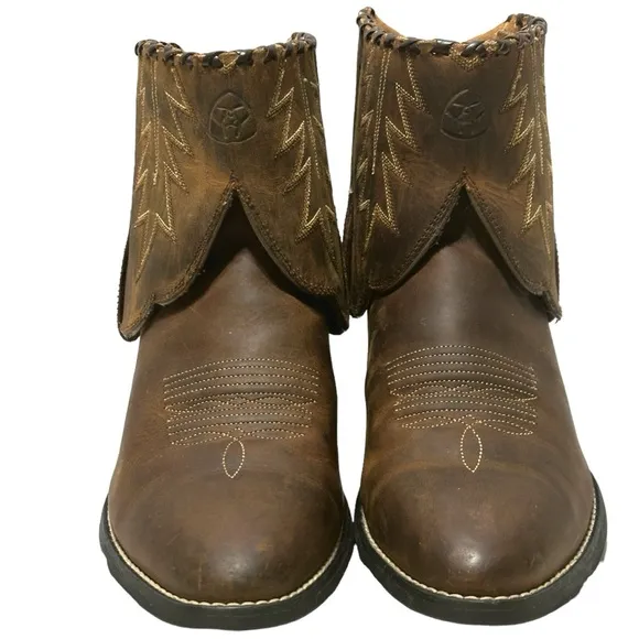 Ariat Brown Leather Factory Custom Folded Shaft Concho Whipstitch Western Boots