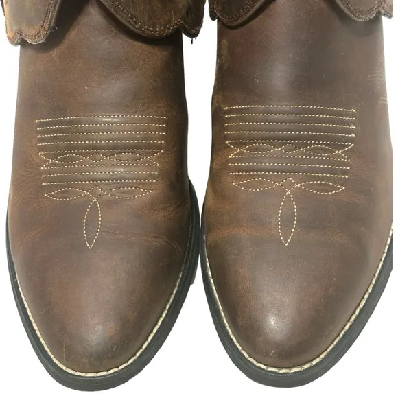 Ariat Brown Leather Factory Custom Folded Shaft Concho Whipstitch Western Boots