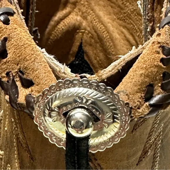 Ariat Brown Leather Factory Custom Folded Shaft Concho Whipstitch Western Boots