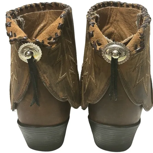 Ariat Brown Leather Factory Custom Folded Shaft Concho Whipstitch Western Boots