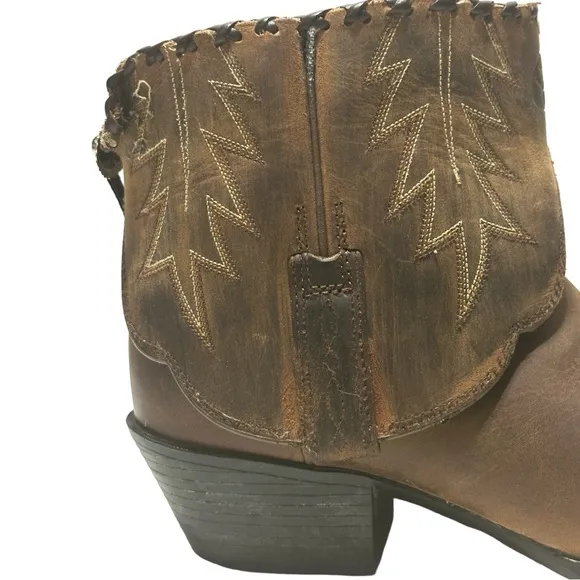 Ariat Brown Leather Factory Custom Folded Shaft Concho Whipstitch Western Boots