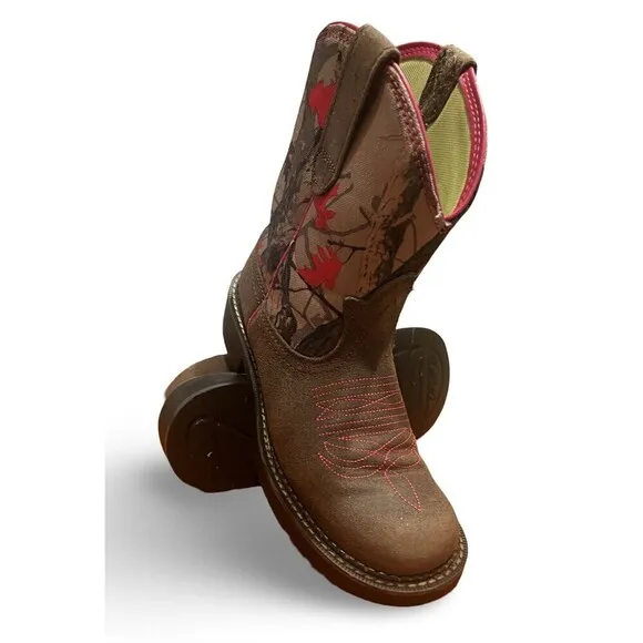 Ariat FatBaby Heritage Vivid Hot Leaf Brown Camo And Pink Boots Womens sz 7B
