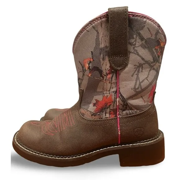 Ariat FatBaby Heritage Vivid Hot Leaf Brown Camo And Pink Boots Womens sz 7B