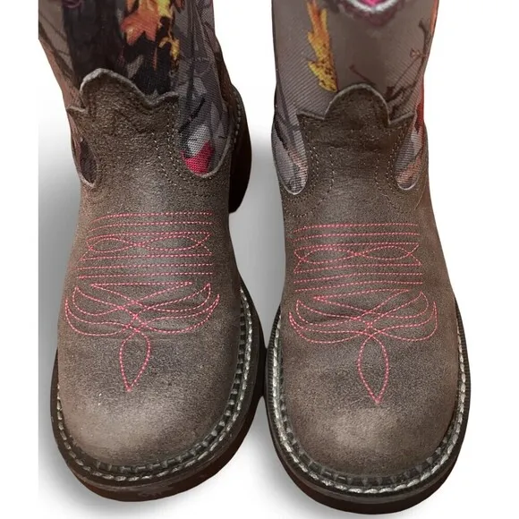 Ariat FatBaby Heritage Vivid Hot Leaf Brown Camo And Pink Boots Womens sz 7B