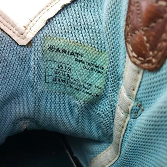 Ariat Fatbaby Wings Girls Size 1.5Y Brown Leather Pull On Western Cowboy Boots