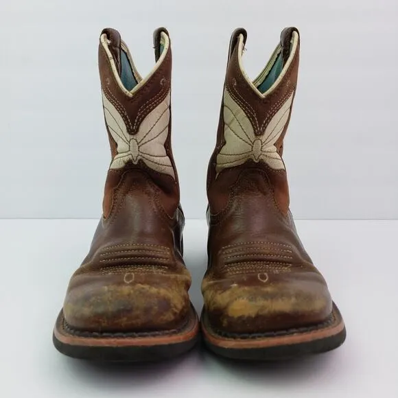 Ariat Fatbaby Wings Girls Size 1.5Y Brown Leather Pull On Western Cowboy Boots
