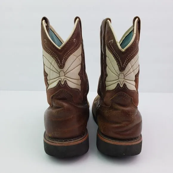 Ariat Fatbaby Wings Girls Size 1.5Y Brown Leather Pull On Western Cowboy Boots