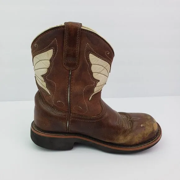 Ariat Fatbaby Wings Girls Size 1.5Y Brown Leather Pull On Western Cowboy Boots