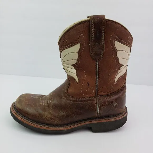 Ariat Fatbaby Wings Girls Size 1.5Y Brown Leather Pull On Western Cowboy Boots